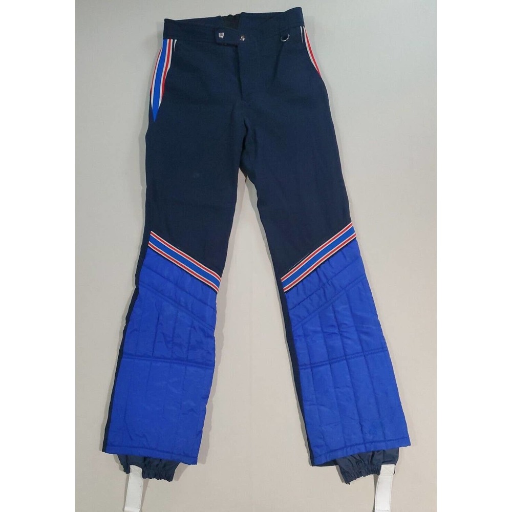 VTG Obermeyer Blue Red Striped Size 16 Ski Snow Pants Side Zip Size 26x28 READ.